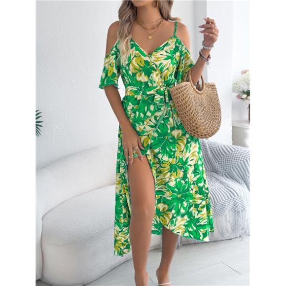 Printed Cold Shoulder Midi Cami Dress - Picture 14 of 15
